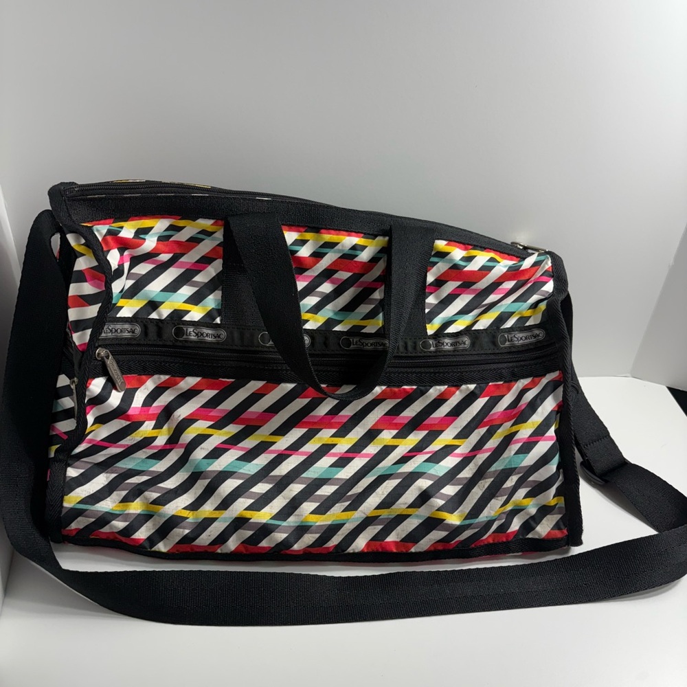 Lesportsac Multicolor Striped Large Bag Shoulder and Hand Straps Multiple Pocket